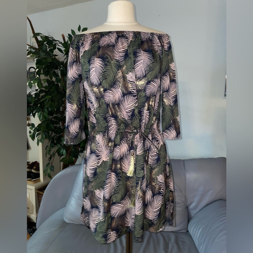 Blue Island Off-Shoulder Tropical Dress / Cover-Up Size L